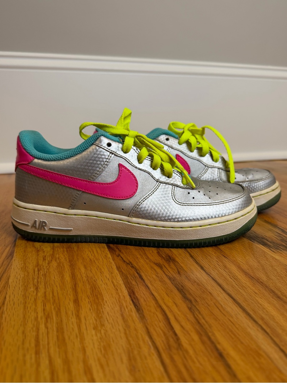 Nike Air Force 1 GS Metallic Silver Pink & Neon | Kids 5Y